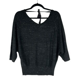 LOFT Black Sequin Neck Tie Wool Blend Dolen Sleeve Knit Top Size Small